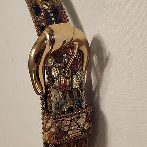 Elite Vintage Women's Embellished Belt with Gold Buckle, EUC 28" - 32"